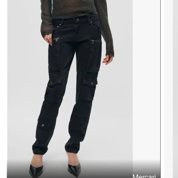 Zara The Slim Cargo Black Pants.Size 4 - Picture 1 of 16